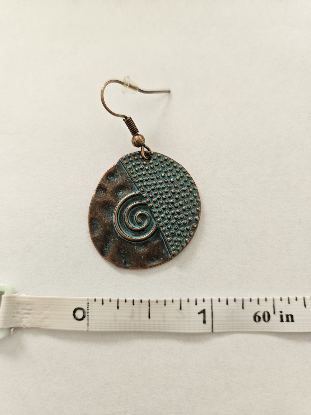 Round Lightweight Copper Drop Earrings Green Blue Bohemian Festival Feminine - Picture 4 of 5